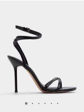 Aldo Black Leather Wrap-Ankle Stiletto Sandal